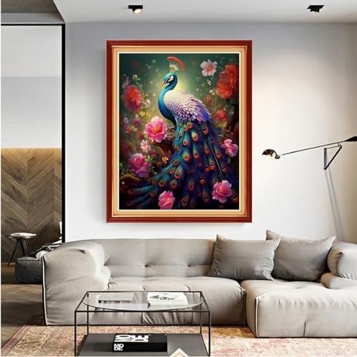 Image of Dooxvey Cross Stitch Kit for Adult Beginners - Full Range of Stamped Kits with 11CT Patterns - Flower Peacock Design, 16x20 inch