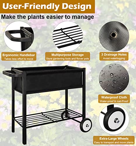 Koutemie Outdoor Raised Planter Bed Box with Legs for Gardening, Elevated DIY Garden Cart on Wheels for Vegetables Flower Tomato Herb Plant, Black by Koutemie - Image 5
