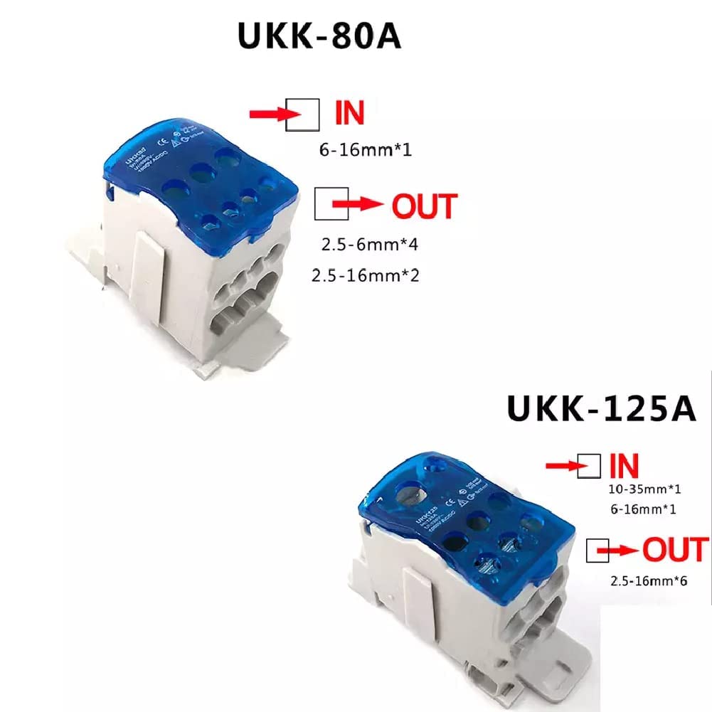 Elektrischer Klemmenblock, 5 Stück UKK-80A Anschlussdose, Klemmleiste, DIN-Schiene, 16 mm², Verteilerkasten, Stromverteiler, neutral, für Verteilerschränke mit hoher Spannung