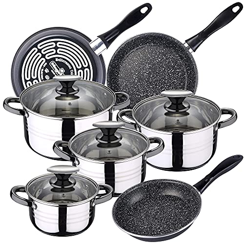 San Ignacio - Bateria De Cocina 8 Piezas Dina De Acero Inoxidable Con Juego De Sartenes (18/20/24 Cm) Magefesa K2 Gransasso En Acero Esmaltado En Oferta Bateria De Cocina 8 Piezas San Ignacio Dina, Acero Inoxidable, Con Juego Sartenes (18/20/24 Cm) Magefesa K2 Gransasso En Acero Esmaltado