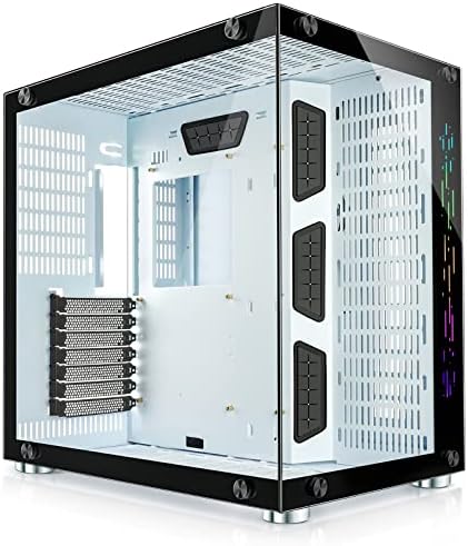 GIM ATX Mid-Tower Case White Gaming PC Case 2 Tempered Glass Panels & Front Panel RGB Strip Gaming Computer Case Desktop Case USB 3.0 I/O Port, Magnet Dust Filter, Water-Cooling Ready