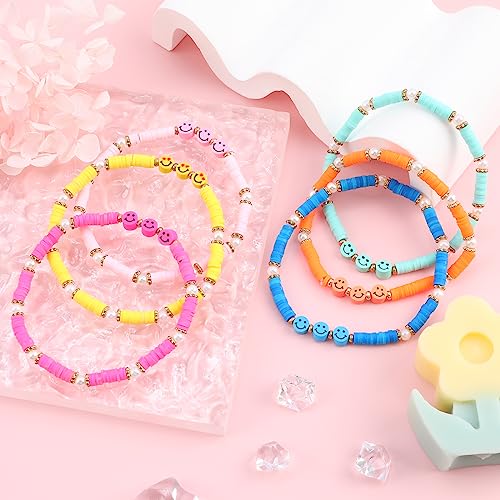 Colorful Smiley Face Fruit Beaded Bracelets for Women Rainbow Stretch Clay Preppy Bracelets Y2k Heishi Surfer Stackable Bracelet Set Handmade Summer Beach Party Jewelry Gift4