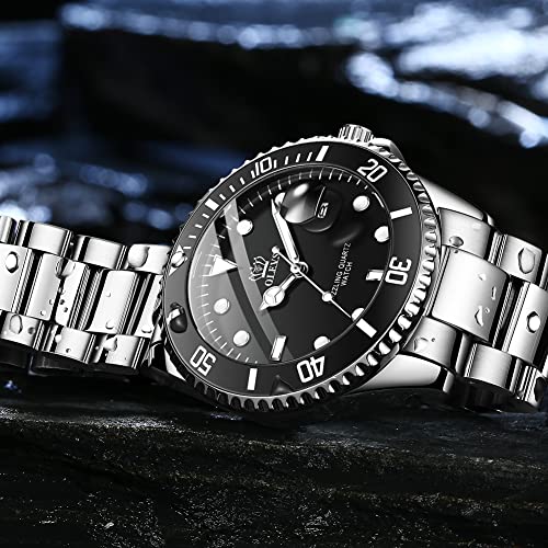 Image of OLEVS Watches for Men Classic with Date Business Dress Luxury Big Face Green /Black /Blue Waterproof Luminous Mens Wrist Watch Analog Two Tone Stainless Steel Men Watch