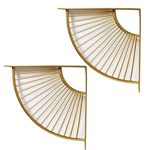2 Piezas Soportes de Estante Flotante Decoración Soporte Hierro Forjado para Baldas Form De Abanico Soporte De Metal Dorado Escuadras de Pared para Estantería Triangular(20cm) Cover