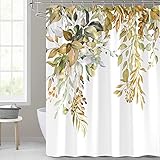 ZROFULL Yellow Eucalyptus Shower Curtain, Watercolor Plant Leaves with Floral Bathroom Decor Waterpr
