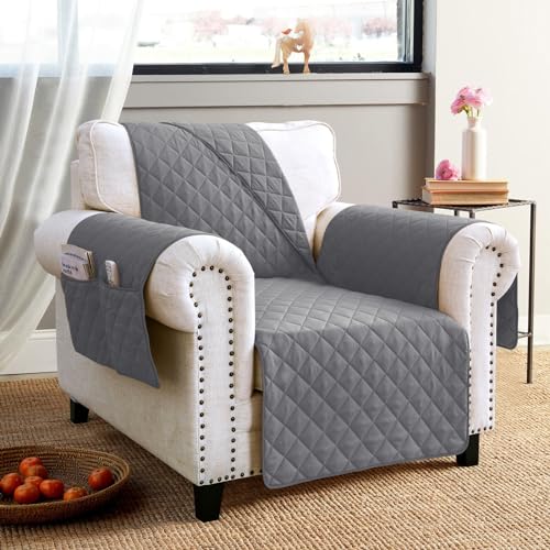 Homebliss Funda Sofa 1 Plaza 60cm Universal Reversible con Brazos, Cubre Sillon Orejero/Relax, Protector para Sofás, Color Gris Claro