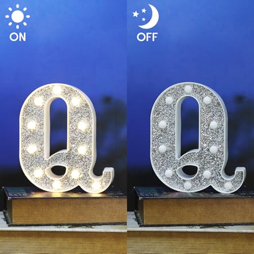 Image of Light Up Letters, Marquee Light Letter for Table Decorations, Glitter Light Up Signs for Prom, Events, or Engagement Party Decor, Featuring Alphabet & Number Lighted Letters, Letter Q