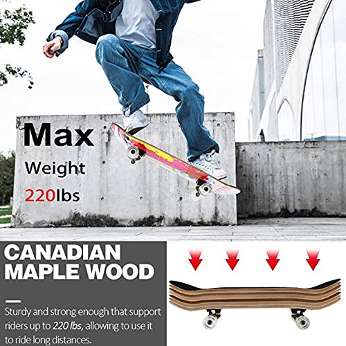 Planche à roulettes pour débutant, Planche à roulettes 7 Couches de Planches 31 'x8' Pro Complete Flash Wheel Skate Board, longboards en Bois d'érable pour Adolescents Adultes Débutants Filles