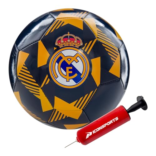 Icon Sports Officially Licensed Real Madrid CF Non-Toxic PVC Gold Crest Prism Size 5 Soccer Ball