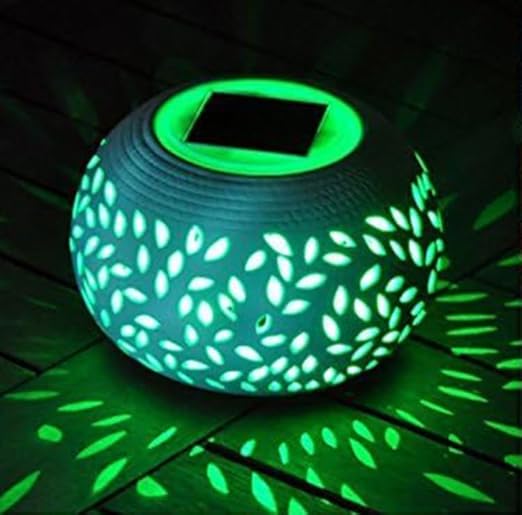 CERAMIC COLOUR CHANGING LED SOLAR SUN POWERED FILIGREE TABLE LIGHT ...