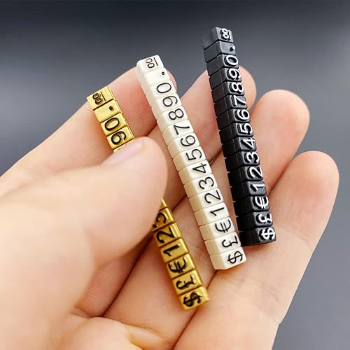 Miniatura 4 de Mollytek 10 juegos de cubos de visualización de precios, etiqueta de precio ajustable para joyería, soporte de contador, número de letras, dólares,