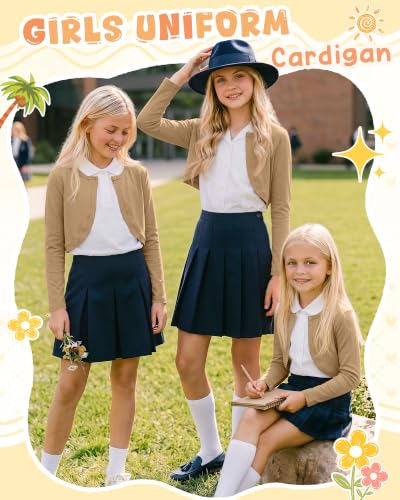 Image of Girls Uniform Cardigan | Cropped Bolero Shrug with Long Sleeves, Button Front Knit Sweater, Soft Preppy School Cardigan for Cute Daily Wear