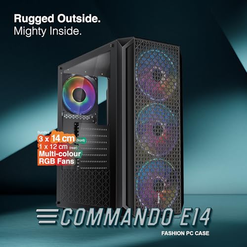 Image of FINGERS Commando-E14 Full ATX PC Cabinet with Dual Chamber Design, 4 Multi-Colour RGB Fans for High-Performance Cooling, Toughened Glass Side Panel, Magnetic Dust Filter, USB 3.0 Port