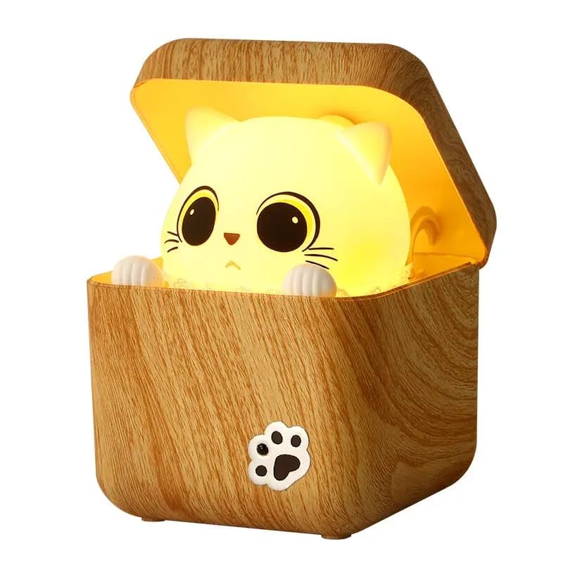 Cute Cat Night Light in Wooden Box, LED Lamp, Large Capacity Battery with Remote Controle.-image-45
