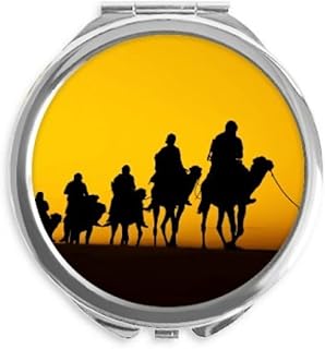 Outline Sunset Journey Silk Road Camel Desert Hand Compact Mirror Round Portable Pocket Glass