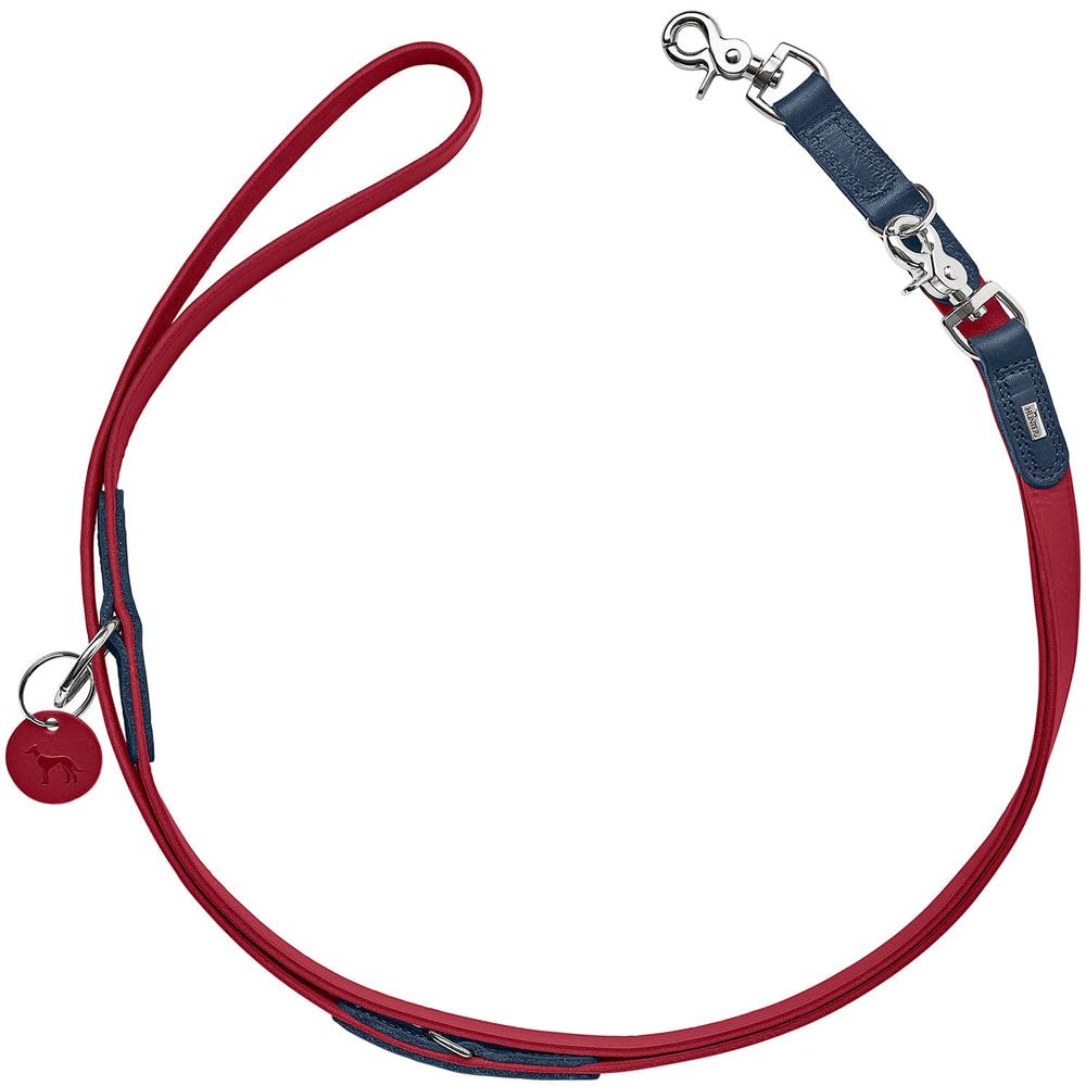 HUNTER LEMVIG Adjustable Dog Lead Colour: Red/Dark Blue, Leather, 3-Way Adjustable, Durable and Comfortable, Elegant and Trendy, Made in Germany, Size: 20/200