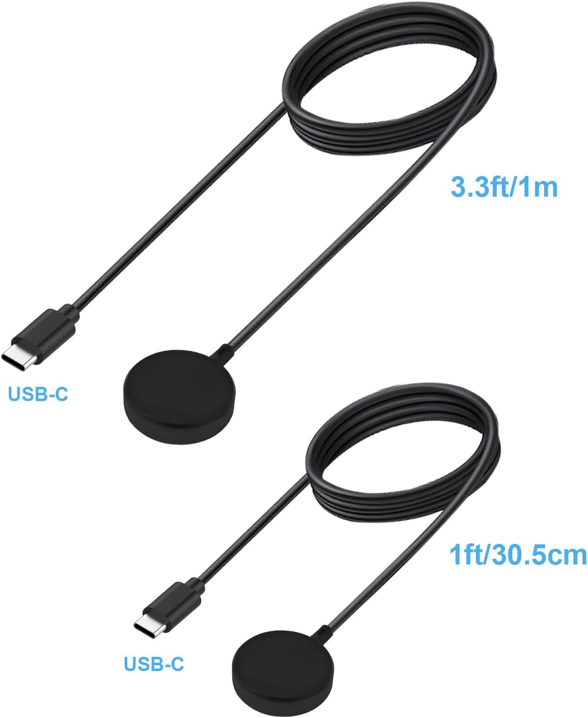 COSOOS 2-Pack USB C Charger for Samsung Watch Charger, Galaxy Watch6/6 Classic/ 5/5 Pro/4/4 Classic/3/Active 2/1, 1m Long & 30cm Short Replacement Type C Wireless Charging Cables for Galaxy Watch