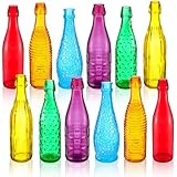 Zhehao 12 Pcs Decorative Colored Glass Bottles 6 Shapes Garden Wine Bottles Colorful Empty Glass Container Vases for Tree Garden Yard Outdoor Home Decorations, 6 Colors