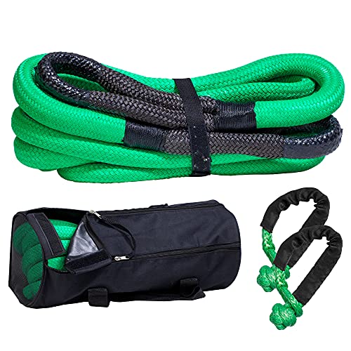 STREAL 1” x 30ft Recovery Tow Rope Kit - Kinetic Energy Offroading Strap - Heavy Duty for Trucks Vehicle ATV UTV SUV - Includes 2 Soft Shackles and Storage Bag - 3Pcs