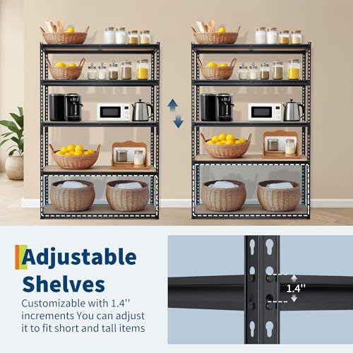Image of Storage Shelving Unit, 5-Tier Adjustable Metal Storage Shelves, 48 inch L x 24 inch W x 72 inch H Heavy Duty Garage Storage Shelves for Kitchen Pantry Basement Bathroom Laundry