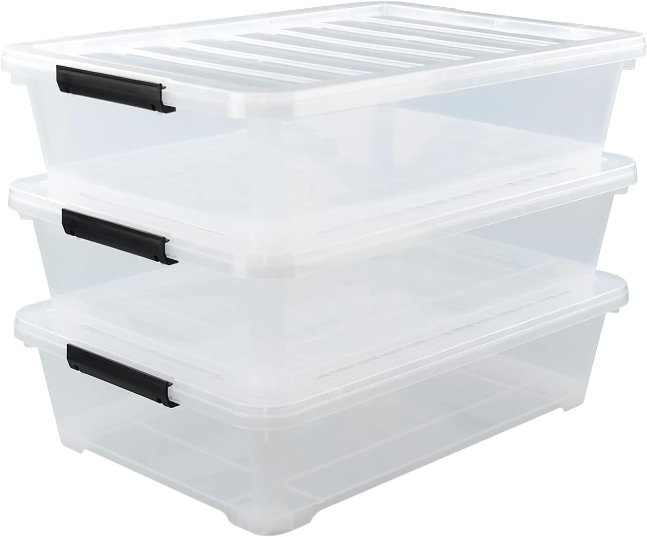 Zopnny 3-Pack 40 Quart Plastic Underbed Storage Box, Large Clear Under Bed Storage Bin with Wheels