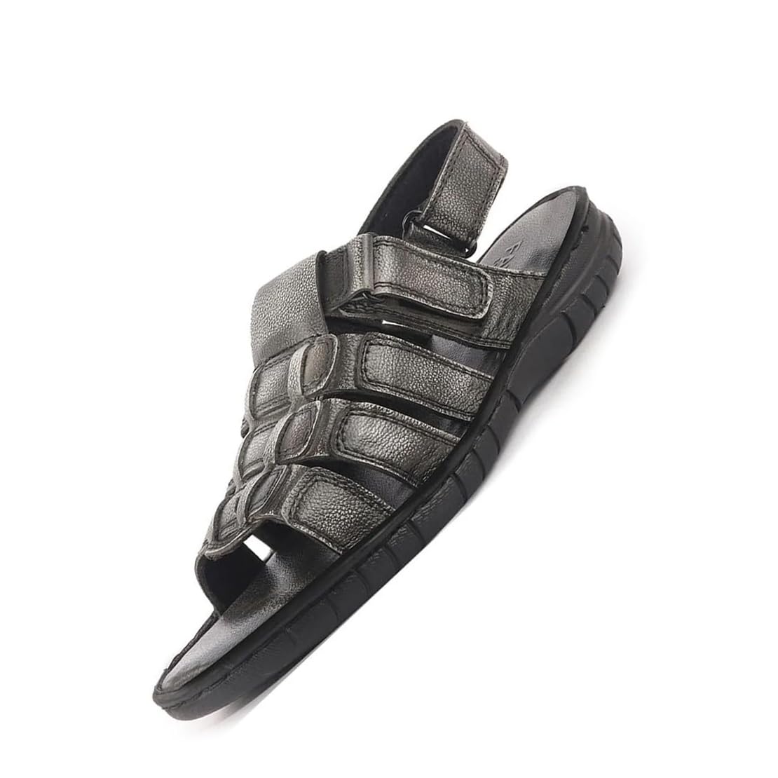 Men Genuine Leather Multi Strap Open Toe Broad Feet Roman Sandals with Adjustable Back Strap | Slip Resistant Lightweight Sole-image-4