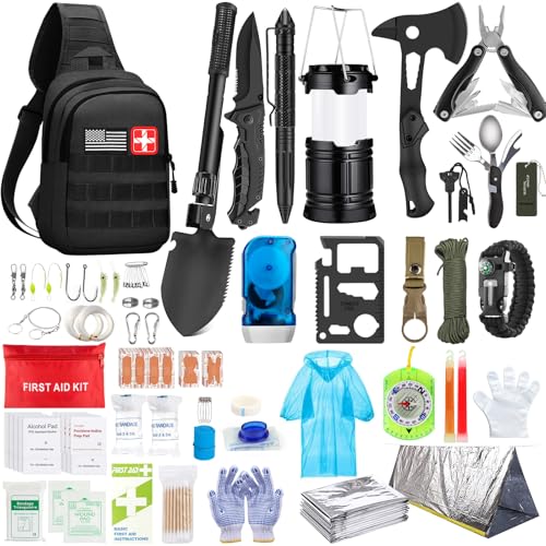 Emergency Survival Kit, 151 Pcs Survival Gear First Aid Kit, Outdoor Trauma Bag with Tactical...