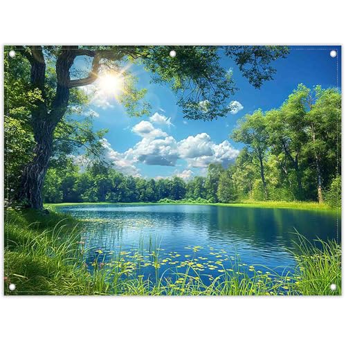 Toile de fond tissu haut de gamme paysage de forêt et lac Luminora
