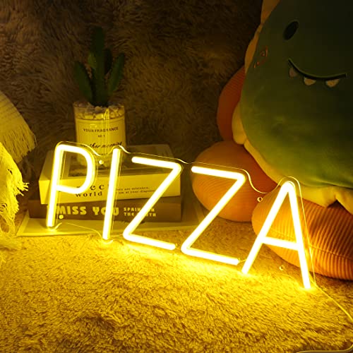 Image of Planzo Pizza Neon Sign LED Light Kitchen Restaurant Bar Wall Decor Yellow | Business Coffee Shop Store Pub Advertising, Window Display, Bedroom Kid Room Dining Room Party Wall Sign Decor, 15.75 inchx5.55 inch
