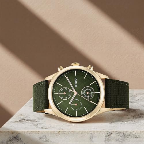 Image of Titan Neo Splash Green Dial Quartz Analog with Date Fabric Strap Watch for Men-NS1805WP01