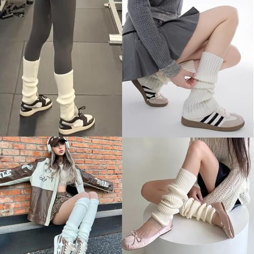 Image of Anzailala Leg Warmers for Women Winter, Ribbed Knitted Long Socks (White)