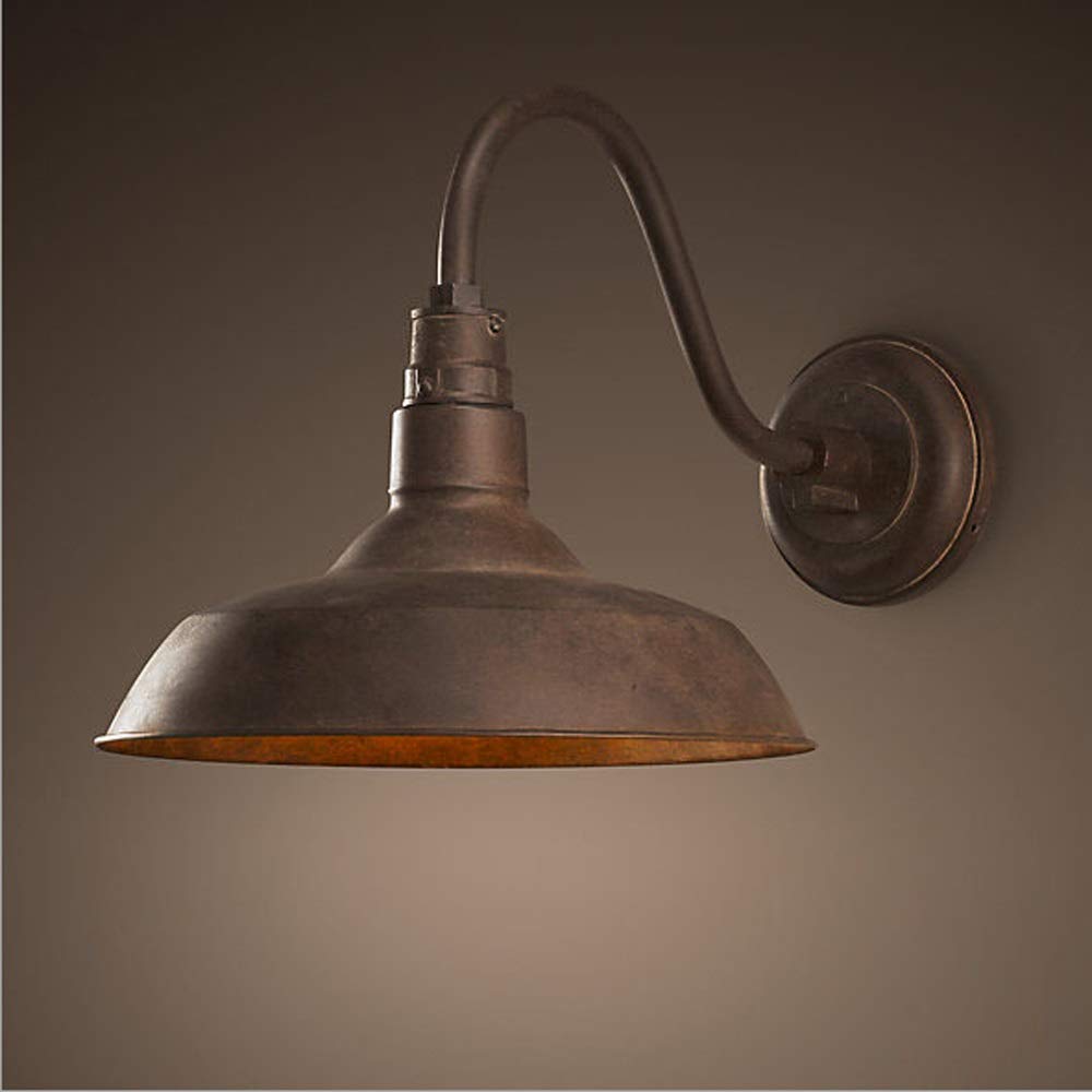 SXSCARKX Antique Wall Lamp Exterior Dome Gooseneck Sconce Retro Industrial E27 Waterproof Light Rustic Bronze Black Barn Around Shade Warehouse Loft Balcony Floor Area Outdoor Garage Porch
