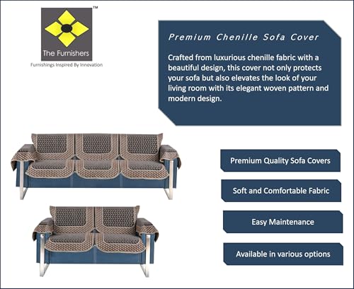 Image of Premium Chenille Woven Anti-Slip 3 Seater + 2 Seater Sofa Cover with Arm Rest | L-Shape Sofa Seat Protector for Living Room | Durable & Stylish Slipcover - Dark Grey - 3D