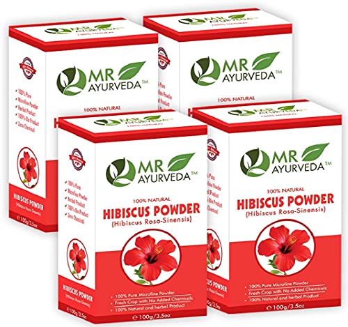 Image of MR Ayurveda 100% Herbal Hibiscus Powder | Gudhal Flower Powder Organic | Hibiscus Powder for Face Pack | Hibiscus Powder for Hair - Set of 4 (400 Grams)