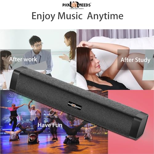 Image of Pick Ur Needs Rechargeable 10W Wireless Bluetooth Soundbar Speaker with 1200mAh Battery, FM Radio, TF Card, USB & AUX Support - 4 Hours Playtime Home & Outdoor Speakers (Black)