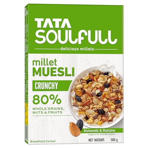 Tata Soulfull 80% Whole Grains Crunchy Almonds and Raisins Millet Muesli 500gm