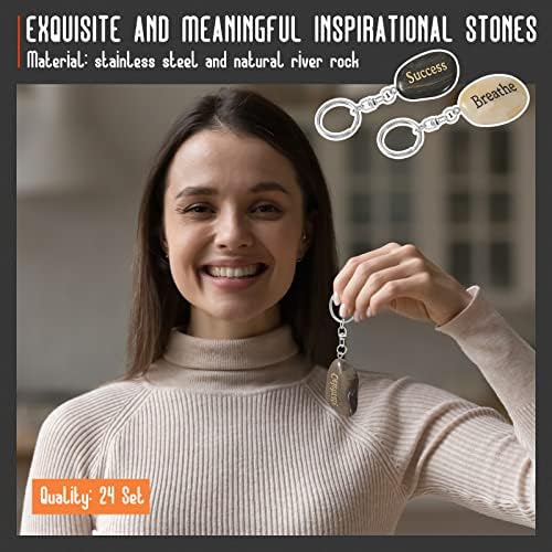 24 Pcs Engraved Inspirational Keychains Stone Christian Key Rings