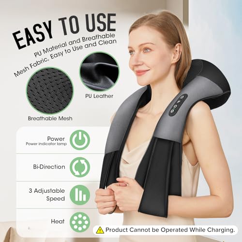 Image of Cordless Shiatsu Neck and Shoulder Massager, Back Massager with Heat,Massage Deeper Tissue 4D Kneading Massage for Shoulder, Neck and Back, Use at Home, Office, Car - Gifts for Fathers Day Dad Gift