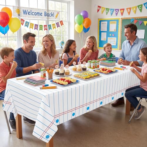 Image of NatNarr 3 Pack Notebook Paper Plastic Tablecloths, 54 x 108 Inch Back to School Party Decoration Disposable Table Cloth for Rectangle Tables School Theme Table Cover for Classroom Party Supplies