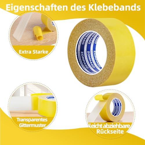 ZOMPAGO 20m Doppelseitiges Klebeband, strapazierfähig, 4.5cm Breite, Extra Starke Transparentes Netz-Teppichklebeband, Wasserdicht, Abnehmbares, Super Strong montageband, Innen- & Außenbereich.
