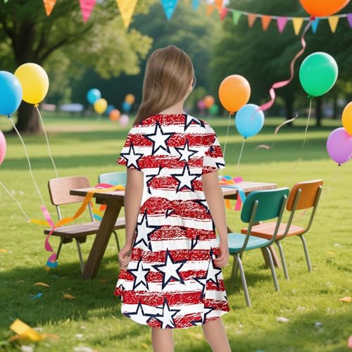 RONGTAI Girls 4th of July Dress 3D Casual Dresses American Flag Sundress for 2-8T Kids3