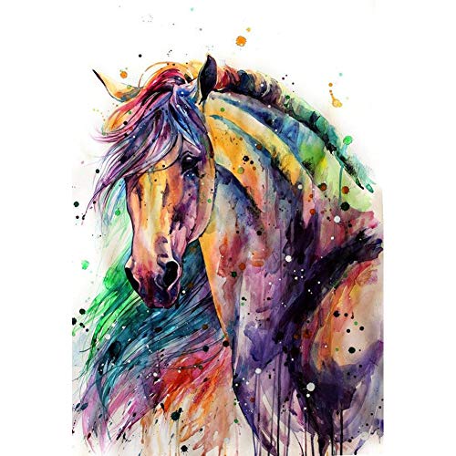 YEESAM ART Kit de peinture diamant - Cheval abstrait multicolore - 30 x 40 cm - DIY 5D Diamond Painting - Broderie strass pour la maison, le mur et le salon - Multicolore Cover