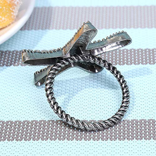 Joyindecor Starfish Nautical Napkin Rings - Set of 6 Vintage Ocean Coastal Napkin Holders for Wedding Party, Rustic Beach Table Decor (Black) (Starfish)