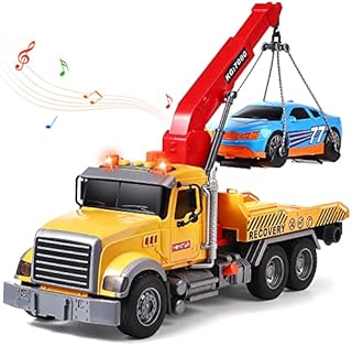 Tacobear Big Rescue Wrecker Truck Toy with Car 1/16 Scale Friction-Powered Tow Truck Wrecker Truck with Lights and Sounds Educational Toys Gift for Kids Boys 3 4 5 6 7 8 Years