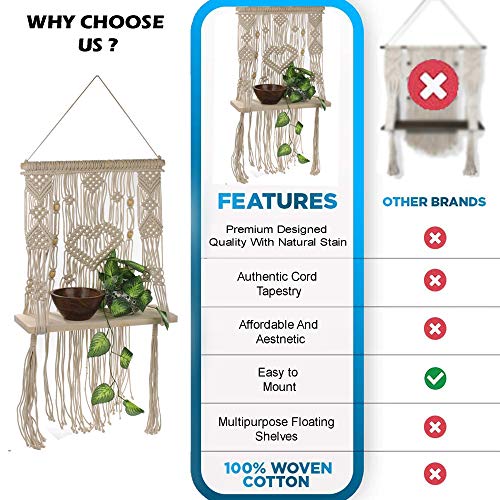 Image of Homesake Macrame Bohemian Wall Hanging Shelf-Ideal Plant Storage with Window Plant Hanger (White)