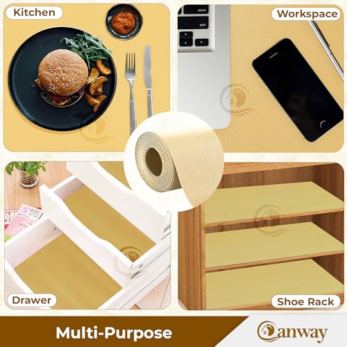Image of CANWAY (45cm x 10M) Food Grade Non-Slip Drawer & Shelf Mat | Waterproof, Washable Shelf Liner for Kitchen Cabinets, Cupboards, Fridge & Bathroom Shelves | Ivory