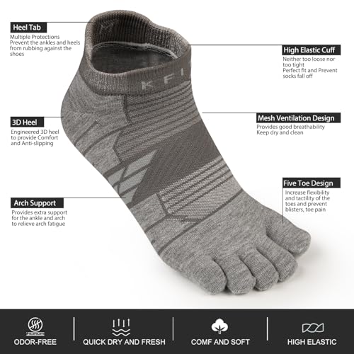 Kfit Toe Socks for Men Women COOLMAX Running Five Finger socks Ankle Athletic Quick Dry Breathable Anti-Blisters 3 Pairs3