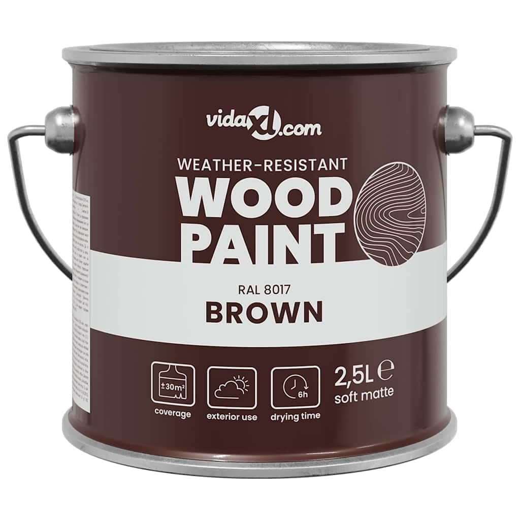 vidaXL Pintura para madera Marrón 16,5 x 16,5 x 16 cm, Pintura para madera exterior, impermeable, de secado rápido, bajo olor, ideal para un acabado duradero