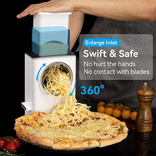 Rotary Cheese Grater Kitchen Shredder With Enlarge Veggie Entrance Round Vegetable Mandoline Slicer Grater For Nuts, Vegetable, Chocolate, Chesse - 5 Stainless Steel Blades #TOP4