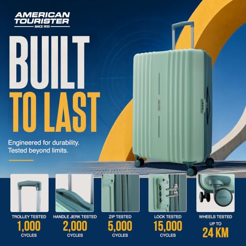 Image of American Tourister Cleva S | Luggage Trolley Bag (77 cm) | 360 8 Wheel Travel Luggage | 2 Compartments | Hard Luggage Polypropylene Suitcase | Mounted TSA Lock | 3 Years Warranty | Mint Green & Green